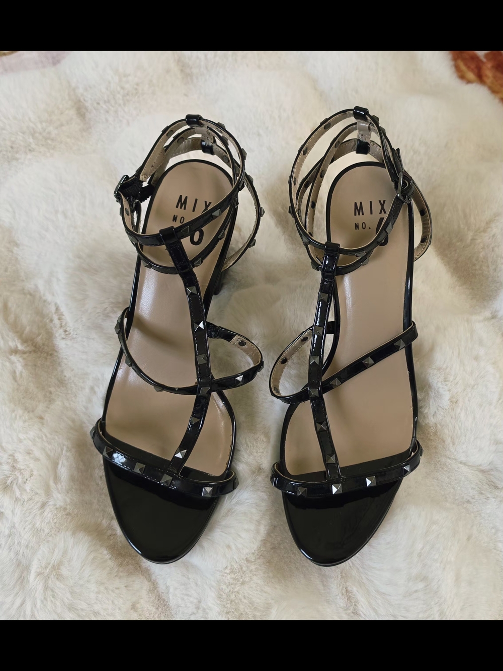 Mix No. 6 Black Patent Studded Strappy Heels